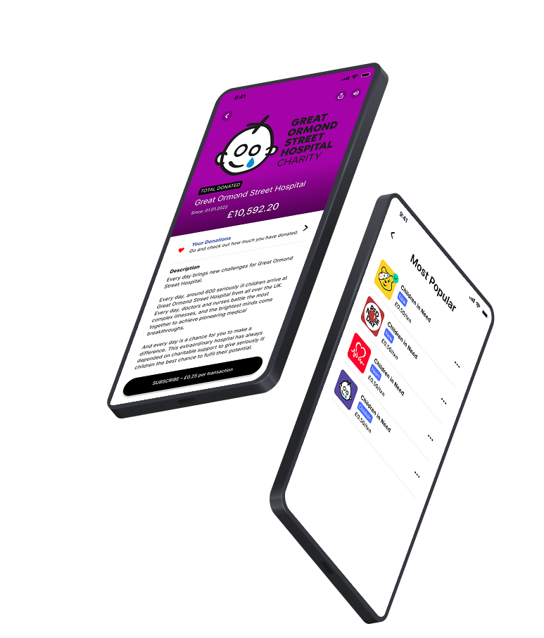 Wildcard charity donation app screens